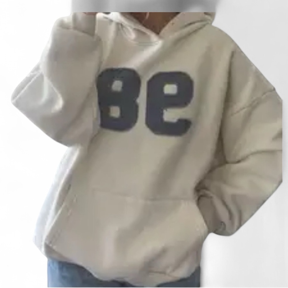 Edikted Cream and Blue Oversized Hoodie Sweatshirt - Picture 4 of 4